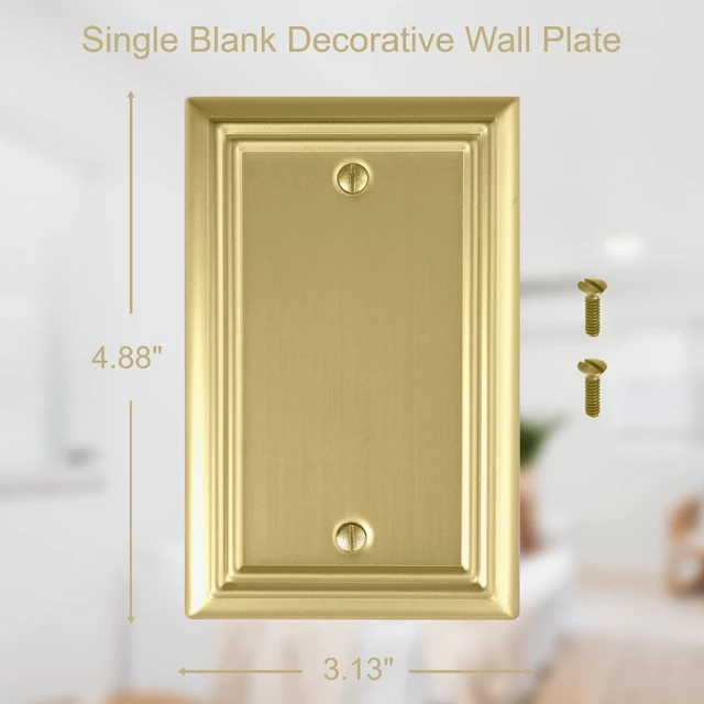 Alt view image 2 of 7 - Single Blank Light Switch Cover Adler Metal Wall Plate, 4-Pack Brushed Brass 1 Gang, for Light Switch Cover Outlet Cover Decorative Wallplate, Durable