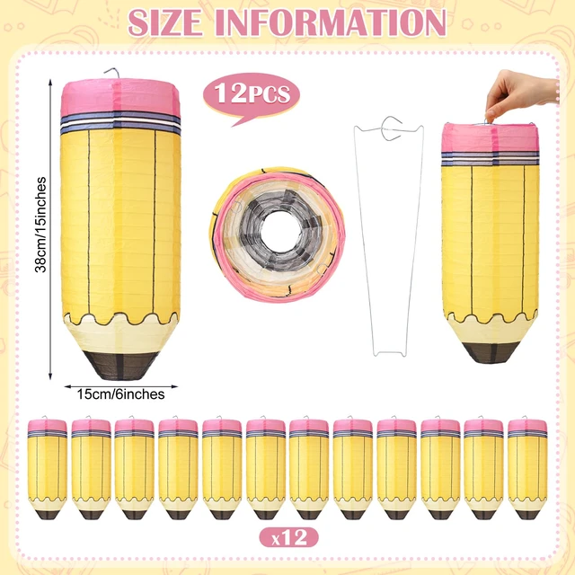 Alt view image 3 of 7 - 12 Pcs Pencil Hanging Paper Lanterns Classroom Decoration Back to School, Cute Classroom Decor, Kindergarten Preschool Art School Ceiling Decor, First Day of School, Easy to Assemble