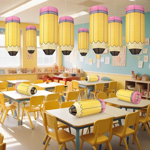 Alt view image 7 of 7 - 12 Pcs Pencil Hanging Paper Lanterns Classroom Decoration Back to School, Cute Classroom Decor, Kindergarten Preschool Art School Ceiling Decor, First Day of School, Easy to Assemble