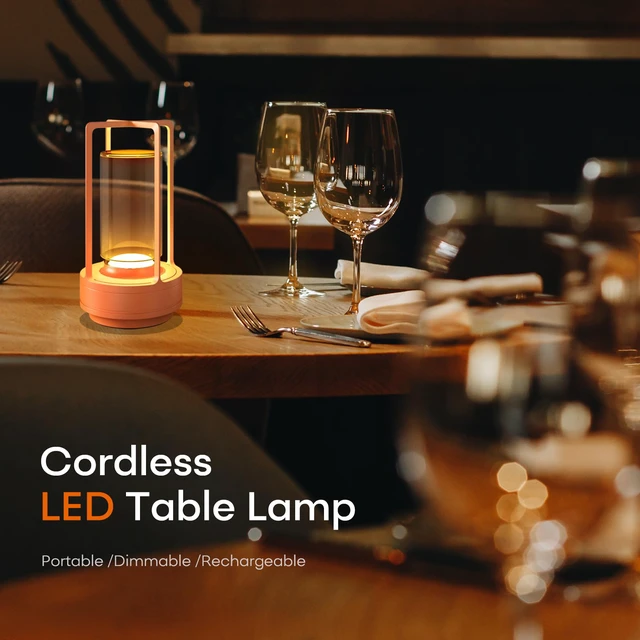 Alt view image 2 of 7 - Rechargeable Cordless Small Metal Table Lamp, Stepless Dimming, 3-Color Orange, 2600mAh Battery, Portable LED Desk Light, Cute, Suitable for Indoor/Outdoor/Restaurant/Bedroom/Bar/Coffee/Camping