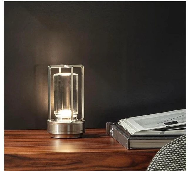 Main image of Rechargeable Cordless Small Metal Table Lamp, Stepless Dimming, 3-Color Silver, 2600mAh Battery, Portable LED Desk Light, Cute, Suitable for Indoor/Outdoor/Restaurant/Bedroom/Bar/Coffee/Camping