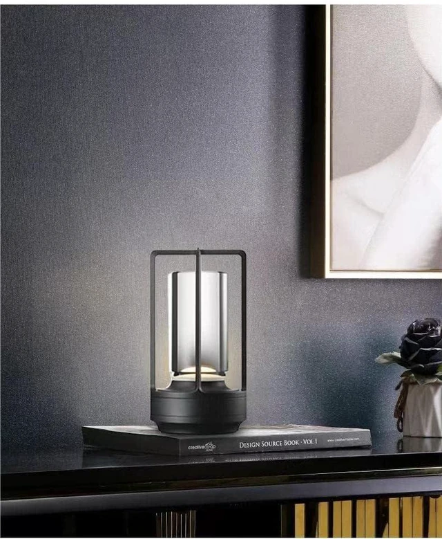 Main image of Rechargeable Cordless Small Metal Table Lamp, Stepless Dimming, 3-Color Black, 2600mAh Battery, Portable LED Desk Light, Cute, Suitable for Indoor/Outdoor/Restaurant/Bedroom/Bar/Coffee/Camping