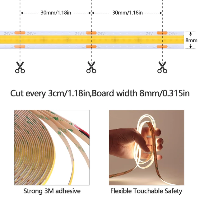 Alt view image 2 of 7 - 49.2ft/15M 24V COB LED Strip Light Natural White 4000K CRI 93+ 11000lm 5760LEDs Uniform Glow IP20 Not Waterproof Flexible LED Tape Lights for DIY Bedroom Home Decor(Power Supply not Included)