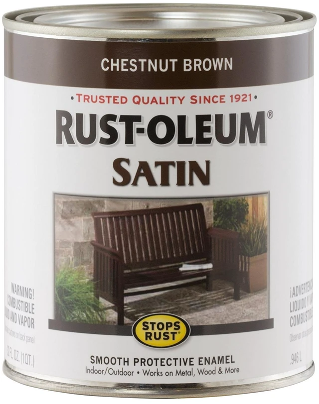 Main image of Stops Rust Brush On Enamel Paint, Satin Chestnut Brown Rust and Corrosion Resistant, Indoor and Outdoor Durability, Beautiful Finish on Metal, Wood and More, Quart - House Paint