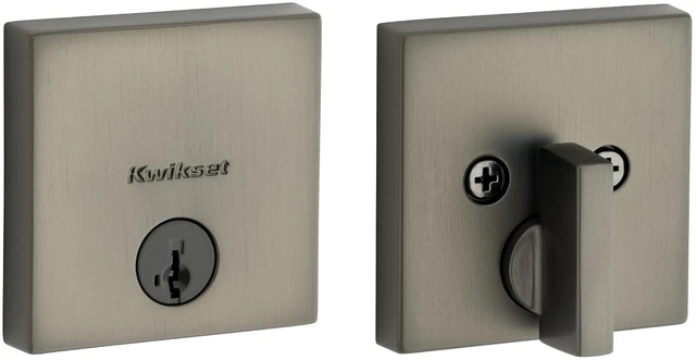 Main image of 258 Low Profile Deadbolt Lock, Gunmetal Square Exterior Keyed Front Entry Door, Pick Resistant SmartKey Rekey Security, Single Cylinder Dead Bolt