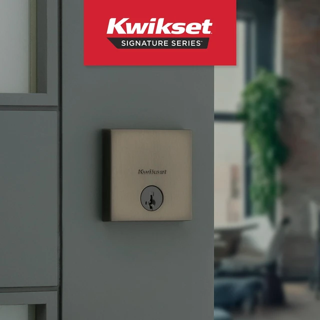 Alt view image 2 of 7 - 258 Low Profile Deadbolt Lock, Gunmetal Square Exterior Keyed Front Entry Door, Pick Resistant SmartKey Rekey Security, Single Cylinder Dead Bolt