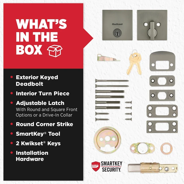 Alt view image 6 of 7 - 258 Low Profile Deadbolt Lock, Gunmetal Square Exterior Keyed Front Entry Door, Pick Resistant SmartKey Rekey Security, Single Cylinder Dead Bolt