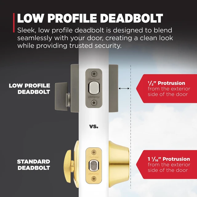 Alt view image 7 of 7 - 258 Low Profile Deadbolt Lock, Gunmetal Square Exterior Keyed Front Entry Door, Pick Resistant SmartKey Rekey Security, Single Cylinder Dead Bolt