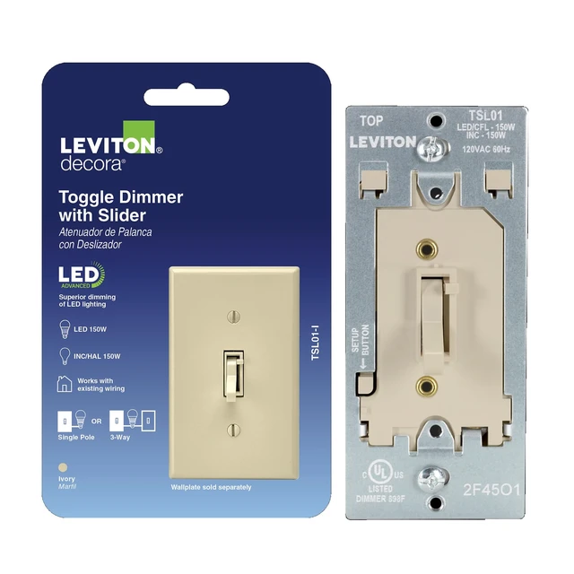 Main image of Toggle Slide LED Advanced Dimmer Switch for 150W Dimmable LED, Halogen and Incandescent Bulbs and Fixtures, TSL01-I, Ivory