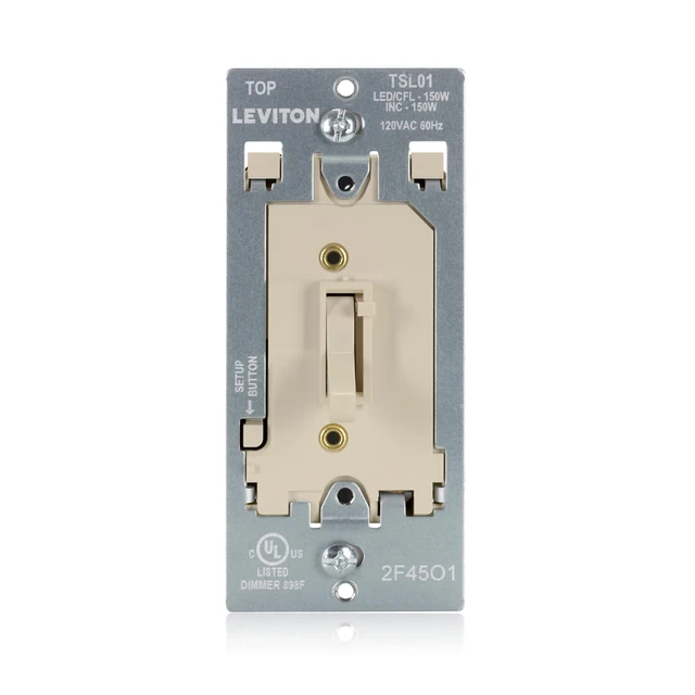 Alt view image 2 of 7 - Toggle Slide LED Advanced Dimmer Switch for 150W Dimmable LED, Halogen and Incandescent Bulbs and Fixtures, TSL01-I, Ivory