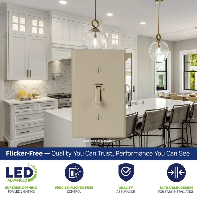 Alt view image 3 of 7 - Toggle Slide LED Advanced Dimmer Switch for 150W Dimmable LED, Halogen and Incandescent Bulbs and Fixtures, TSL01-I, Ivory