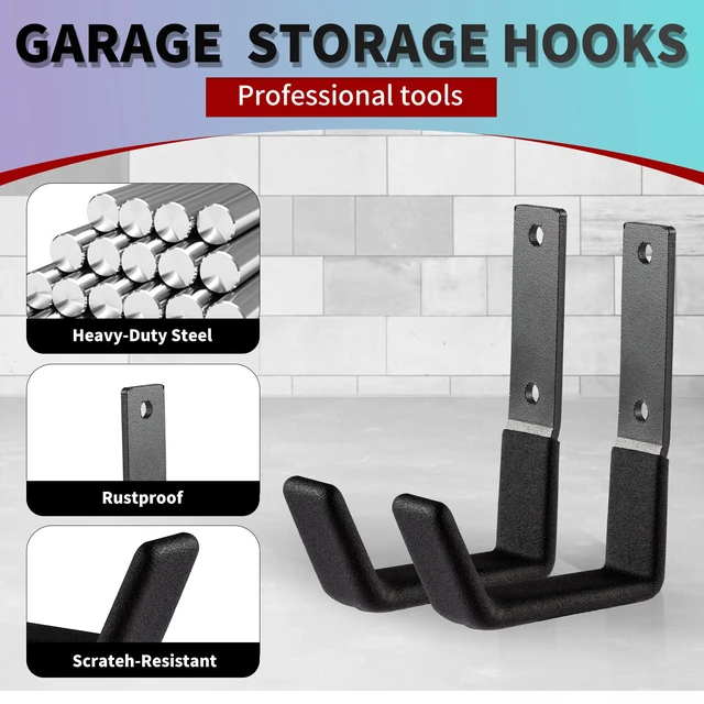 Alt view image 3 of 7 - Heavy Duty Steel Hooks - Garage & Garden Tool Organizer, Wall Mount Hooks, Hose Hanger (12, Small)