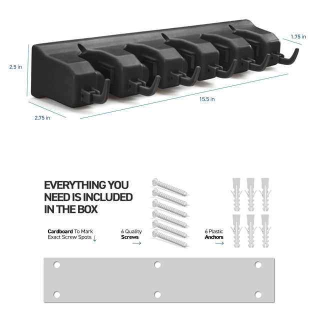 Alt view image 6 of 7 - 2 Pack Mop and Broom Holder Wall Mount - Garage Storage Organizer with 5 Slots, 6 Hooks, 7.5lbs Capacity Per Slot - Home, Kitchen, Closet, Laundry Room Organization Black Broom Hanger