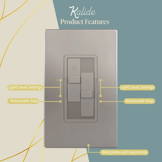 Alt view image 4 of 7 - Dual Load LED Dimmer Switch, Single Pole, Nickel, 1 Pack Dual sliders dim two light loads independently. Dimmable bulbs only: 200W LED/CFL or 300W incandescent/halogen. No neutral