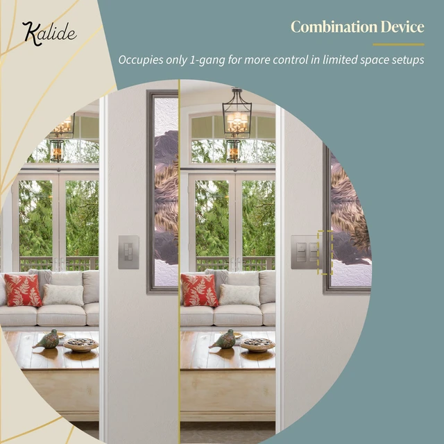 Alt view image 7 of 7 - Dual Load LED Dimmer Switch, Single Pole, Nickel, 1 Pack Dual sliders dim two light loads independently. Dimmable bulbs only: 200W LED/CFL or 300W incandescent/halogen. No neutral