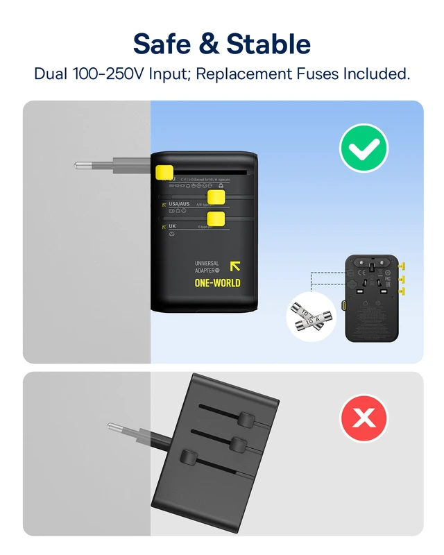 Alt view image 5 of 7 - 45W European Travel Plug Adapter, 6-in-1 Universal Power Adapter GaN International Travel Essentials with USB-C Retractable Cable, PD Fast Charging for Over 200 Countries - Picogo AG11