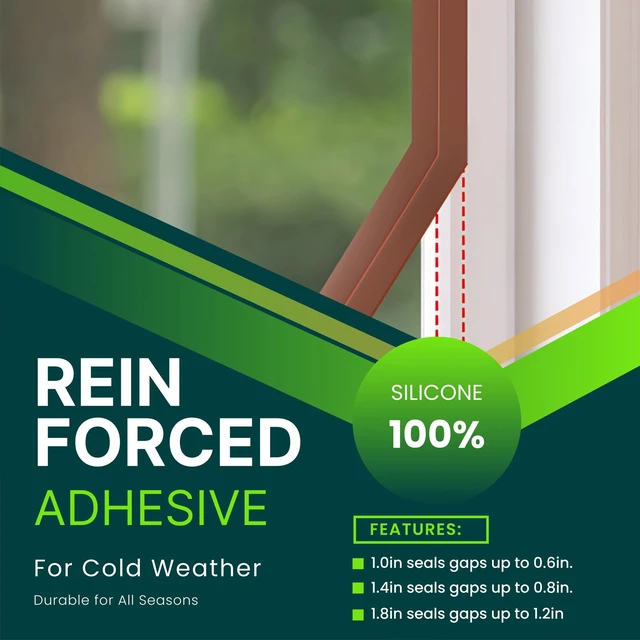 Alt view image 4 of 7 - Weather Stripping Door Seal, 1.4in Brown Flex Seal Tape Heavy-Duty Silicone, Strong Adhesive, Seals Medium Gaps for Winter Cold Protection and Energy Efficiency