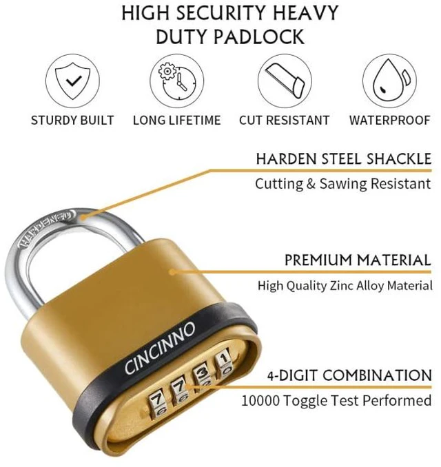 Alt view image 3 of 4 - Heavy Duty Weatherproof Combination Lock, 4-Pack Outdoor Combo Lock,Resettable Combination Padlock for Gate,Shed,Storage Unit