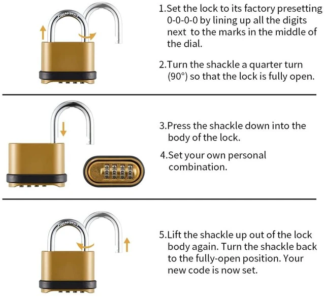 Alt view image 4 of 4 - Heavy Duty Weatherproof Combination Lock, 4-Pack Outdoor Combo Lock,Resettable Combination Padlock for Gate,Shed,Storage Unit