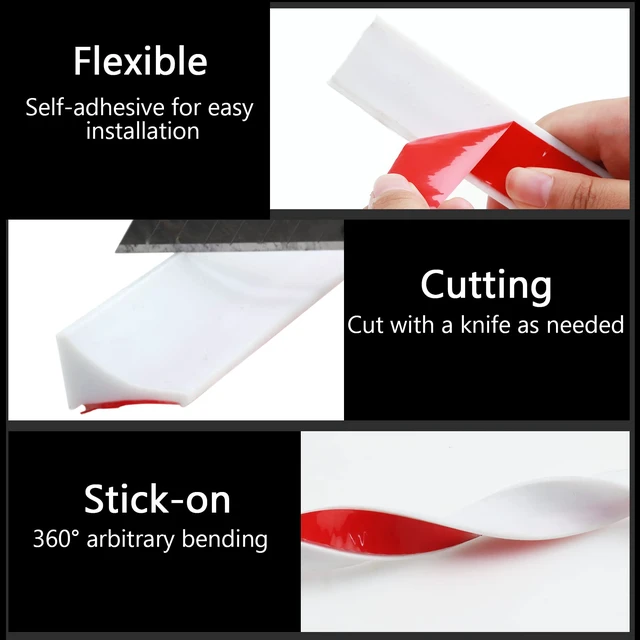 Alt view image 6 of 7 - New Collapsible Shower Threshold Water Dam, Self Adhesive Silicone Waterproof Barrier Bathroom and Kitchen Water Strip Dam Shower Guard for Dry And Wet Separation Caulk Seal Strip Edge Trim(White)