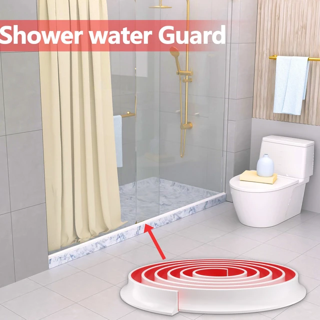 Alt view image 7 of 7 - New Collapsible Shower Threshold Water Dam, Self Adhesive Silicone Waterproof Barrier Bathroom and Kitchen Water Strip Dam Shower Guard for Dry And Wet Separation Caulk Seal Strip Edge Trim(White)