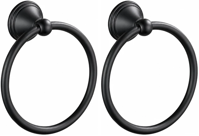 Main image of Towel Ring for Bathroom, Matte Black Hand Towel Holder 2 Pack, Bathroom Accessories and Towel Racks for Bathroom Wall Mount