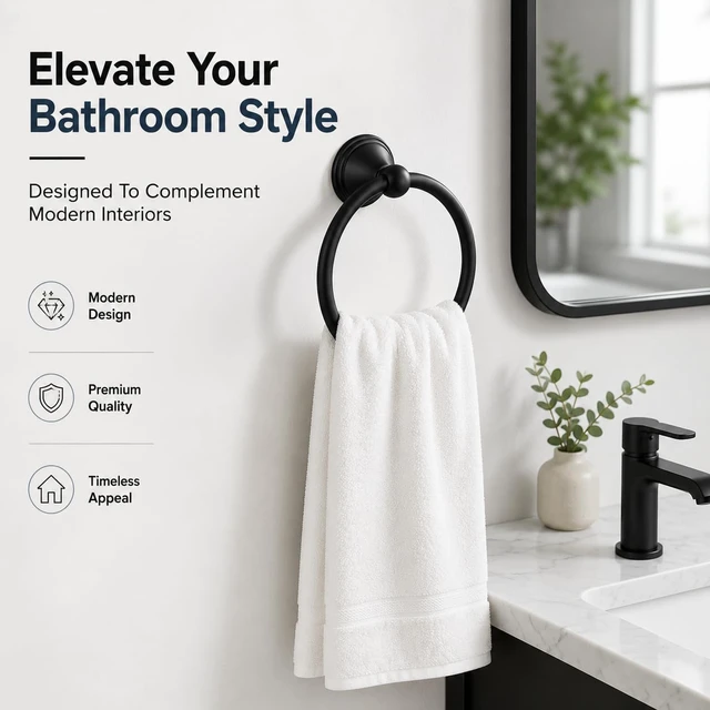 Alt view image 2 of 7 - Towel Ring for Bathroom, Matte Black Hand Towel Holder 2 Pack, Bathroom Accessories and Towel Racks for Bathroom Wall Mount
