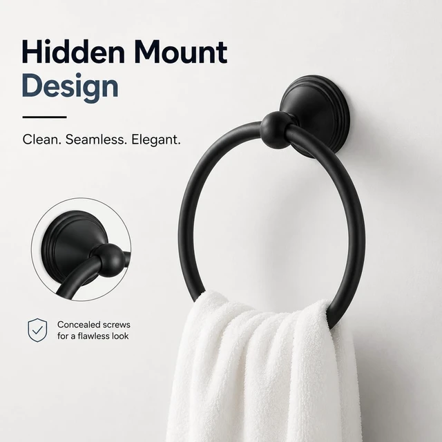 Alt view image 4 of 7 - Towel Ring for Bathroom, Matte Black Hand Towel Holder 2 Pack, Bathroom Accessories and Towel Racks for Bathroom Wall Mount