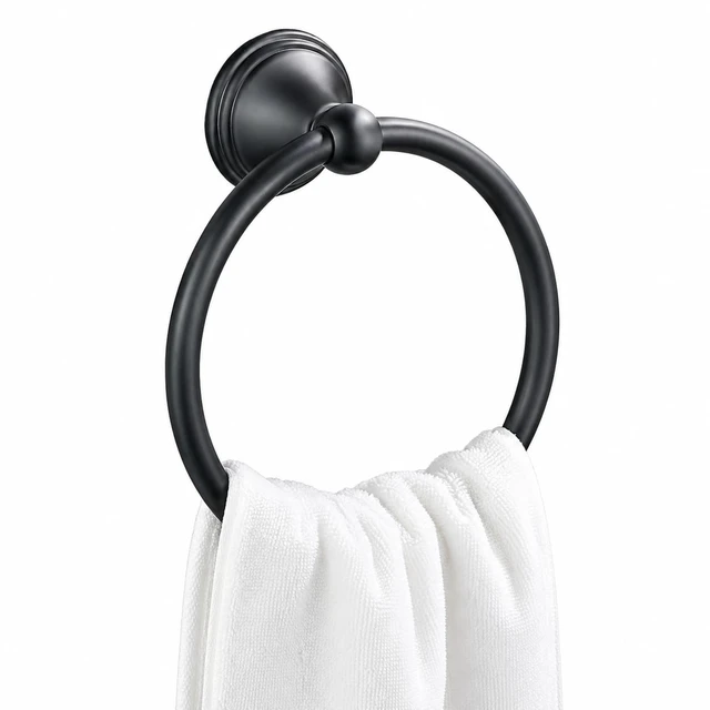 Alt view image 6 of 7 - Towel Ring for Bathroom, Matte Black Hand Towel Holder 2 Pack, Bathroom Accessories and Towel Racks for Bathroom Wall Mount