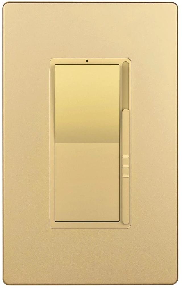 Main image of Dimmer Paddle Switch for Dimmable 300W LED/CFL Lights,Gold,1P 1-Pole or 3-Way, 300W LED/CFL or 600W incandescent/halogen. No neutral required. Screwless Wall plates included. UL Listed