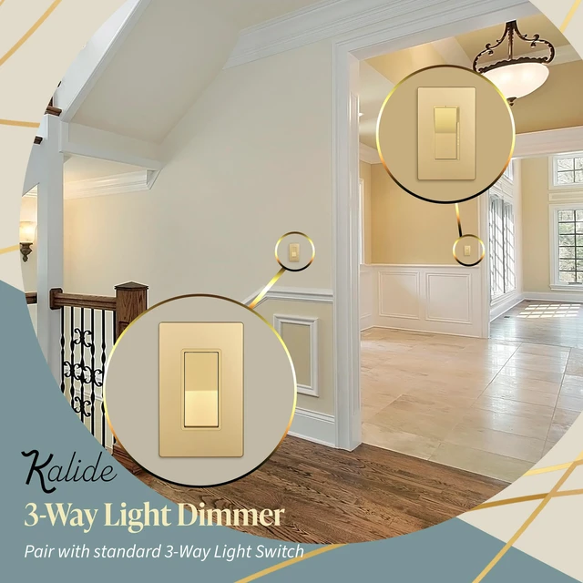 Alt view image 5 of 7 - Dimmer Paddle Switch for Dimmable 300W LED/CFL Lights,Gold,1P 1-Pole or 3-Way, 300W LED/CFL or 600W incandescent/halogen. No neutral required. Screwless Wall plates included. UL Listed