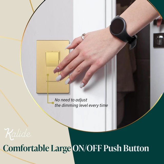 Alt view image 6 of 7 - Dimmer Paddle Switch for Dimmable 300W LED/CFL Lights,Gold,1P 1-Pole or 3-Way, 300W LED/CFL or 600W incandescent/halogen. No neutral required. Screwless Wall plates included. UL Listed