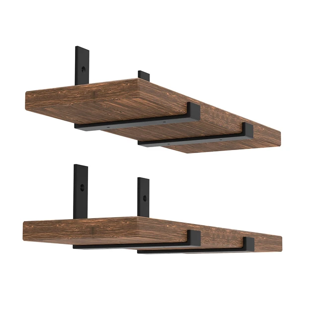 Main image of Shelf Bracket, Heavy Duty Floating Shelf Brackets 12-Inch Long, 4-Pack Brackets for Shelves, Black Coated J Shape Metal Wall Shelf Support Brackets with 1/5-Inch Thick and 160 lb. Load Capacity