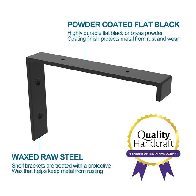 Alt view image 6 of 7 - Shelf Bracket, Heavy Duty Floating Shelf Brackets 12-Inch Long, 4-Pack Brackets for Shelves, Black Coated J Shape Metal Wall Shelf Support Brackets with 1/5-Inch Thick and 160 lb. Load Capacity