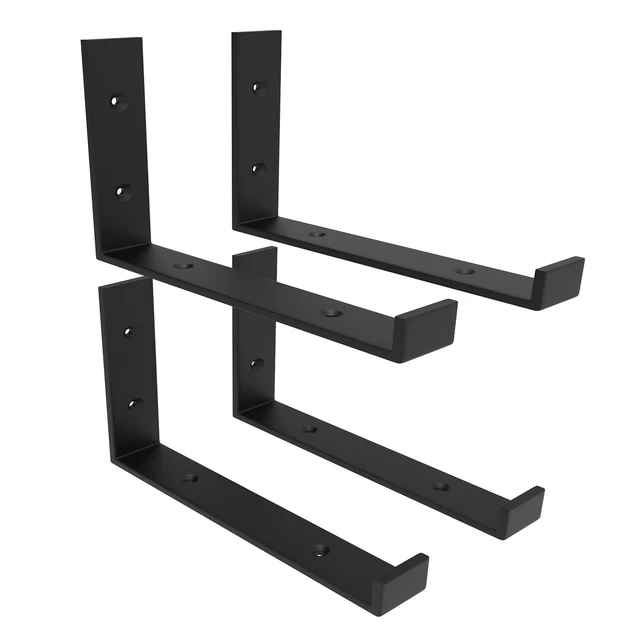 Alt view image 7 of 7 - Shelf Bracket, Heavy Duty Floating Shelf Brackets 12-Inch Long, 4-Pack Brackets for Shelves, Black Coated J Shape Metal Wall Shelf Support Brackets with 1/5-Inch Thick and 160 lb. Load Capacity