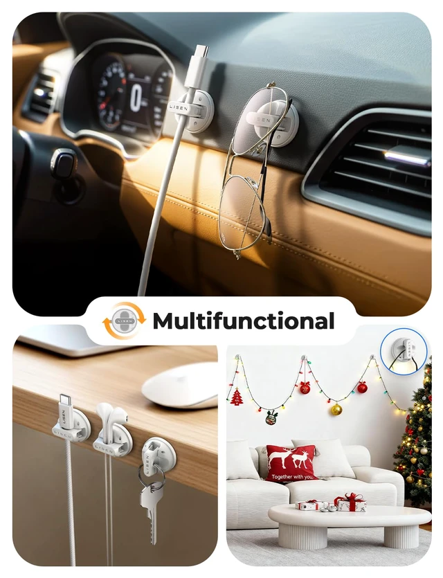 Alt view image 5 of 7 - 6-Pack Rotatable Cord Holder for Nightstand, 360°Rotating Magnetic Clips, No-Residue Adhesive Cable Management Clips Neatly for Nightstand, Desk, Home, Office, Car, Cubicle Accessories, White
