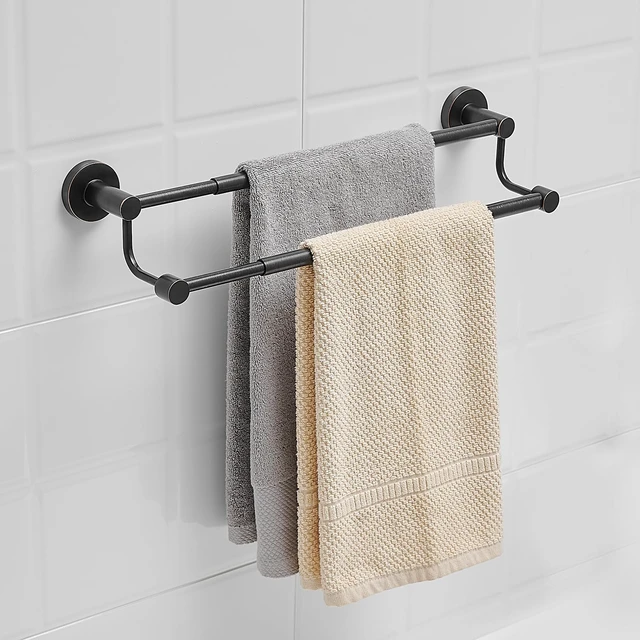 Alt view image 3 of 6 - Double Towel Bar Towel Rack for Bathroom Towel Rod Oil Rubbed Bronze Adjustable 16-26 In,Wall Mounted Towel Holder, Stainless Steel, Rustproof, Towel Bar Rod Hanger Hardware Accessories Hotel