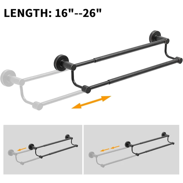 Alt view image 5 of 6 - Double Towel Bar Towel Rack for Bathroom Towel Rod Oil Rubbed Bronze Adjustable 16-26 In,Wall Mounted Towel Holder, Stainless Steel, Rustproof, Towel Bar Rod Hanger Hardware Accessories Hotel