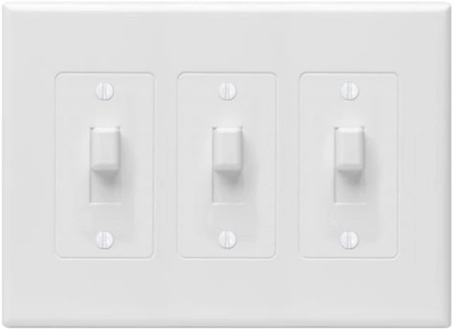 Main image of 2673W 3-Gang MASQUE Decorator Cover, Toggle, White Polycarbonate, No Rewire Required, Toggle Switch Cover, Includes Matching Screws, Unbreakable Design, Commercial Use