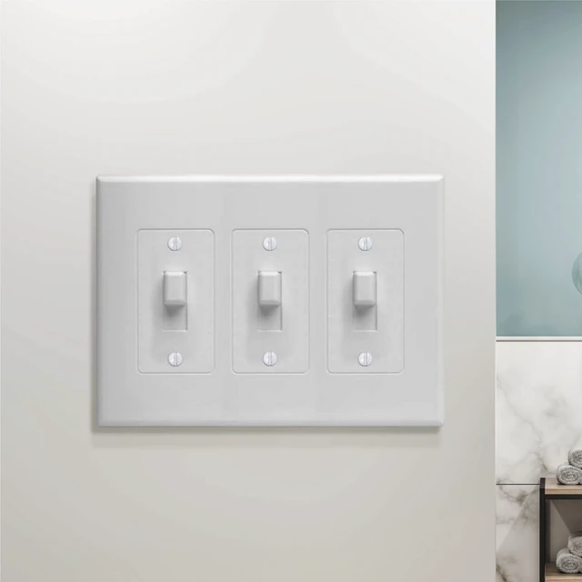 Alt view image 2 of 6 - 2673W 3-Gang MASQUE Decorator Cover, Toggle, White Polycarbonate, No Rewire Required, Toggle Switch Cover, Includes Matching Screws, Unbreakable Design, Commercial Use