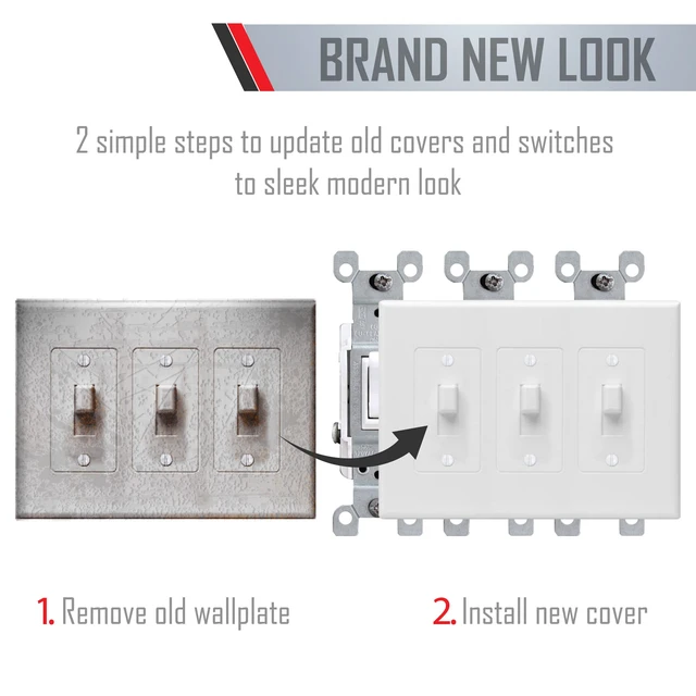 Alt view image 5 of 6 - 2673W 3-Gang MASQUE Decorator Cover, Toggle, White Polycarbonate, No Rewire Required, Toggle Switch Cover, Includes Matching Screws, Unbreakable Design, Commercial Use