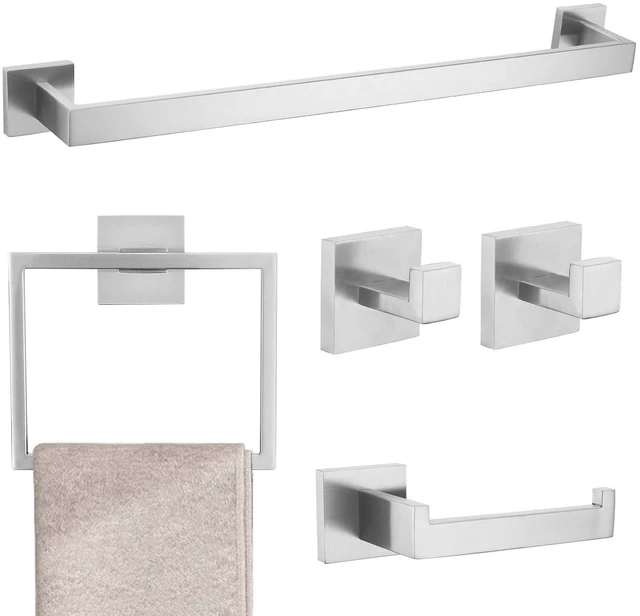 Main image of Brushed 5-Piece Bathroom Hardware Accessories Set-Towel Bar & Holder Racks for Bathroom,SUS304 Stainless Steel,Wall Mounted,23.6-Inch