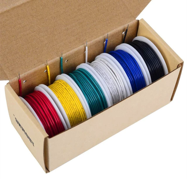 Main image of 18 AWG Solid Wire, Tinned Copper, 6 Colors, 20 ft Each 18 Gauge, PVC (OD: 1.88 mm), 6 m Each, Jumper Wire, Hook up Wire Kit