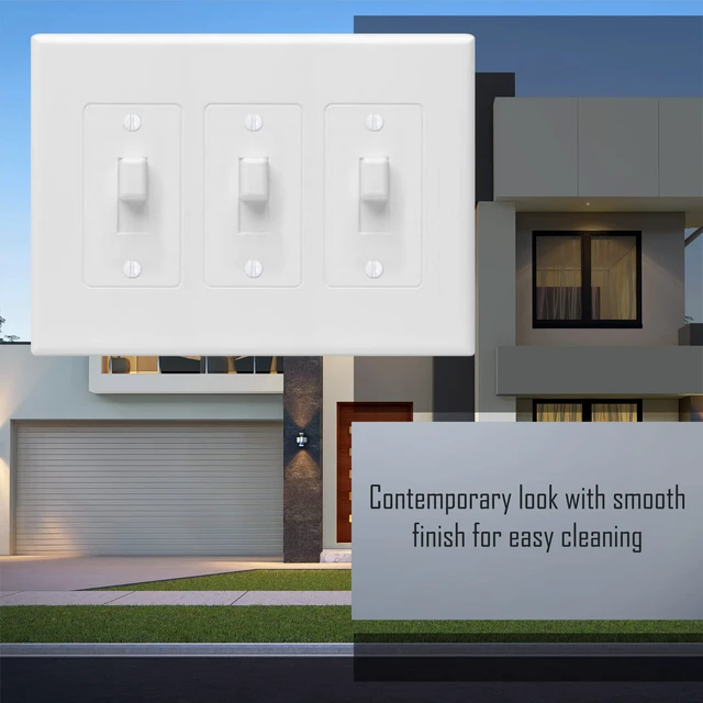 Alt view image 6 of 6 - 2673W 3-Gang MASQUE Decorator Cover, Toggle, White Polycarbonate, No Rewire Required, Toggle Switch Cover, Includes Matching Screws, Unbreakable Design, Commercial Use