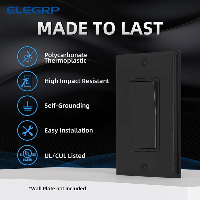 Alt view image 2 of 7 - 4 Way Decorative Light Switch, 15Amp, 120-277 Volt, AC Decorator Rocker Paddle Wall Switch Replacement, Self-Grounding, Residential and Commercial Grade, UL Listed (10 Pack, Glossy Black)
