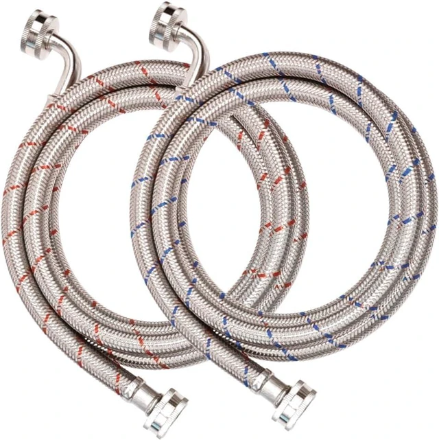 Main image of 20FT Red and Blue Washer Hoses,2 Pack Stainless Steel Washing Machine Hoses with 90 Degree Elbows,Burst Proof Hot & Cold WaterConnection Inlet Washer Supply Lines