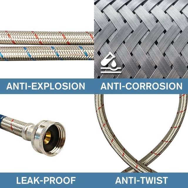 Alt view image 5 of 6 - 20FT Red and Blue Washer Hoses,2 Pack Stainless Steel Washing Machine Hoses with 90 Degree Elbows,Burst Proof Hot & Cold WaterConnection Inlet Washer Supply Lines