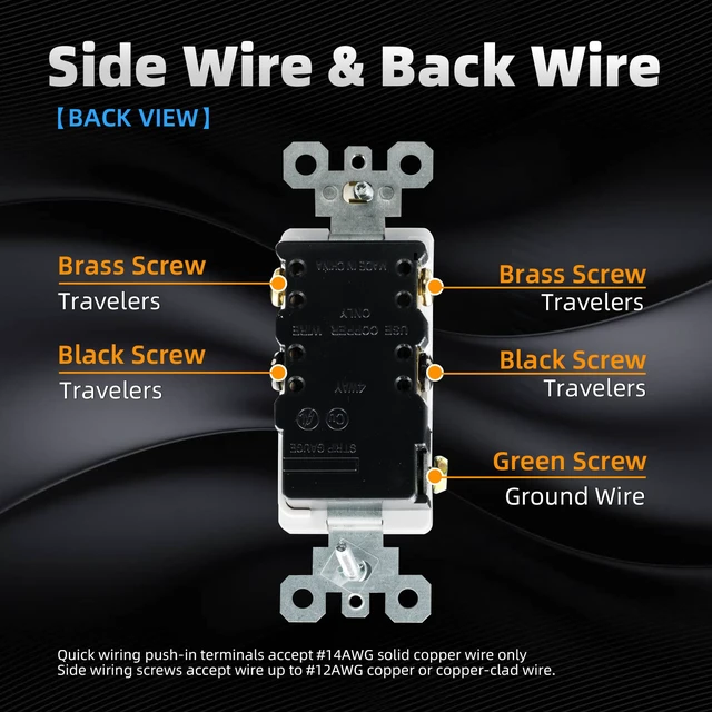 Alt view image 3 of 7 - 4 Way Decorative Light Switch, 15Amp, 120-277 Volt, AC Decorator Rocker Paddle Wall Switch Replacement, Self-Grounding, Residential and Commercial Grade, UL Listed (10 Pack, Glossy Black)