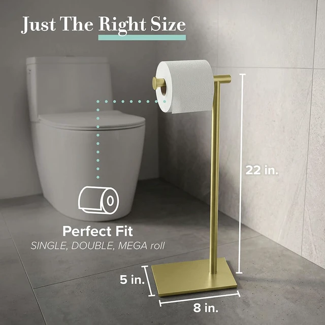 Alt view image 7 of 7 - 1431B Freestanding Toilet Paper Holder Stand, Modern Bathroom Toilet Tissue Holder with Weighted Rectangle Base, Brushed Brass Finish, 22.25 Inch