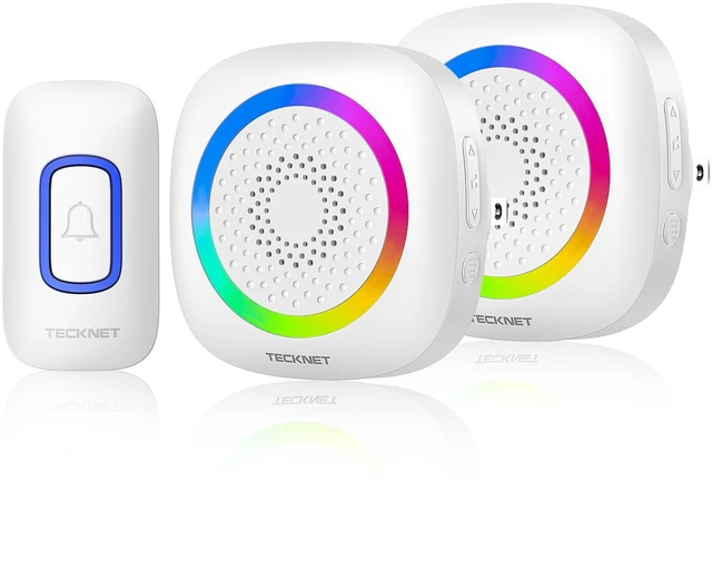 Main image of Wireless Doorbell, Plug in Door Bells Wireless Cordless with 2 Receivers, IP66 Waterproof Wireless Door Chime Kit with RGB Light, 400M Wireless Range, 60 Chimes, 5 Volume Level (white)